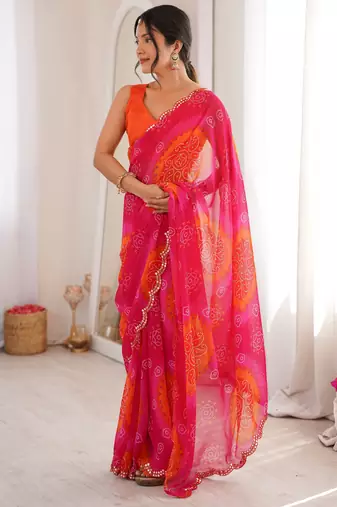 Pink georgette classy printed girlie saree