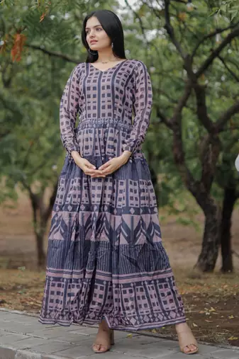 Printed chanderi cotton gown
