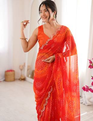 Red georgette classy printed girlie saree 3