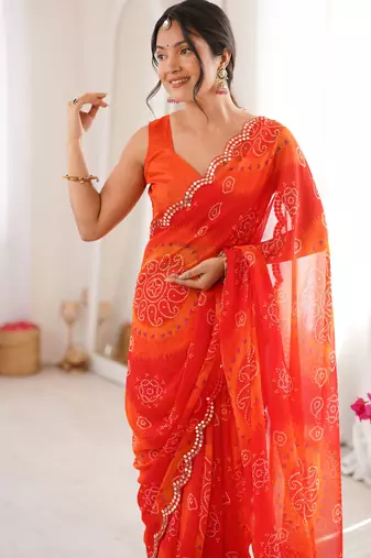 Red georgette classy printed girlie saree