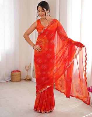 Red georgette classy printed girlie saree 4