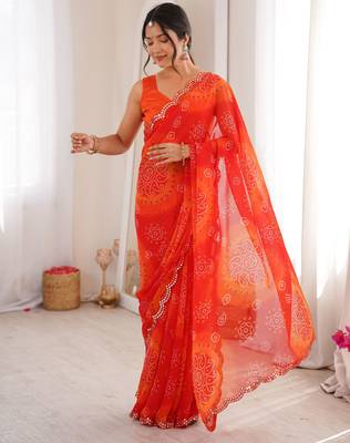 Red georgette classy printed girlie saree 5