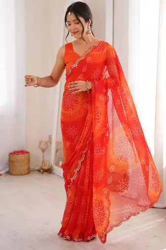 Red georgette classy printed girlie saree