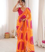 Yellow georgette fabric classy printed girlie saree