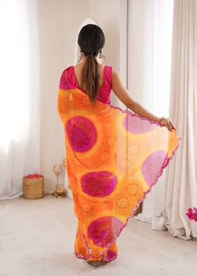 Yellow georgette classy printed girlie saree 2