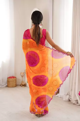 Yellow georgette classy printed girlie saree