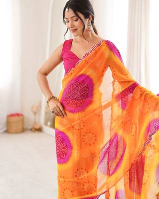 Yellow georgette classy printed girlie saree 3