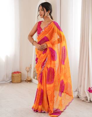 Yellow georgette classy printed girlie saree 4
