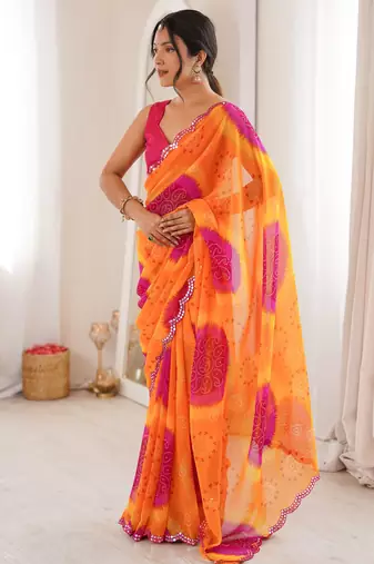 Yellow georgette classy printed girlie saree