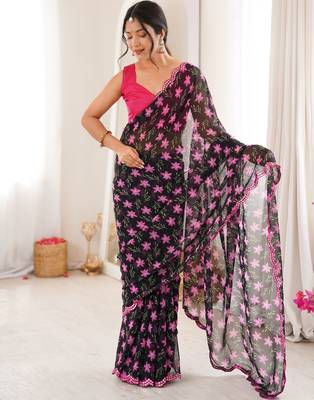 Black georgette classy printed girlie saree 1