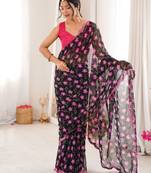 Black georgette fabric classy printed girlie saree
