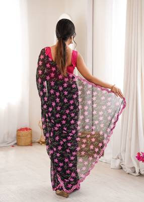 Black georgette classy printed girlie saree 2