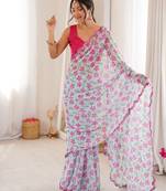 Sky blue georgette fabric classy printed girlie saree