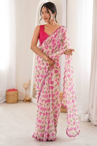 White color georgette fabric classy printed girlie saree