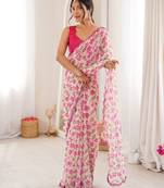 White georgette fabric classy printed girlie saree