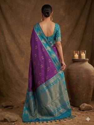 Violet elegant woven soft silk blend saree 2