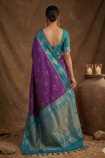 Violet elegant woven soft silk blend saree