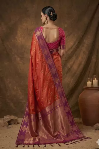 Orange elegant woven soft silk blend saree