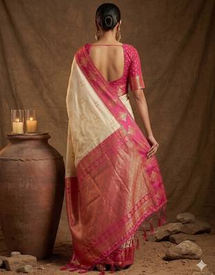 Cream elegant woven soft silk blend saree 2