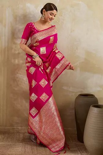 Magenta silk blend woven saree