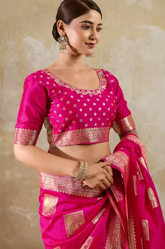 Magenta silk blend woven saree