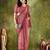 Coral color bollywood style printed chiffon saree for ethnic party looks