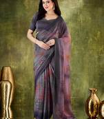 Purple style printed chiffon saree for ethnic party looks