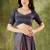 Purple color bollywood style printed chiffon saree for ethnic party looks