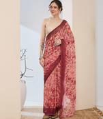 Rust style printed chiffon saree for ethnic party looks