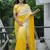 Yellow color faux georgette fabric beautiful padding color saree with smart and trendy mirror work