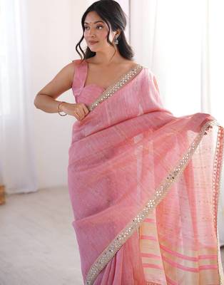 Pink spun cotton woven saree 2