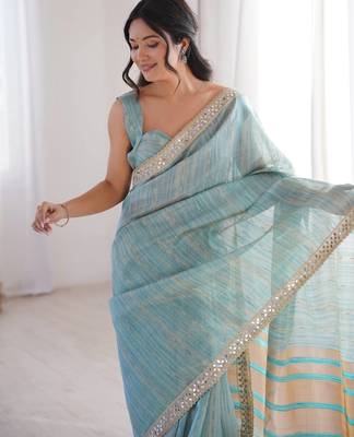Sky blue spun cotton woven saree 3