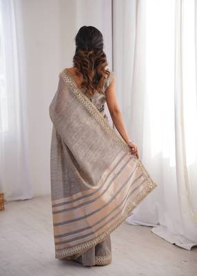 Grey spun cotton woven saree 2