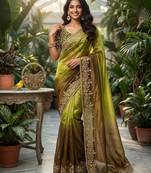 Mahendi beautiful sequins embroidered frendy chiffon ceremonial saree