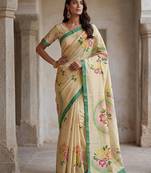 Beautiful beige virana silk fabric elegant printed saree with dori work