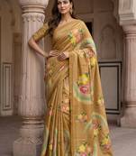 Beautiful gold virana silk fabric elegant printed saree with dori work