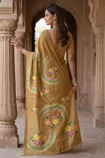  gold virana silk blend elegant printed saree with dori work