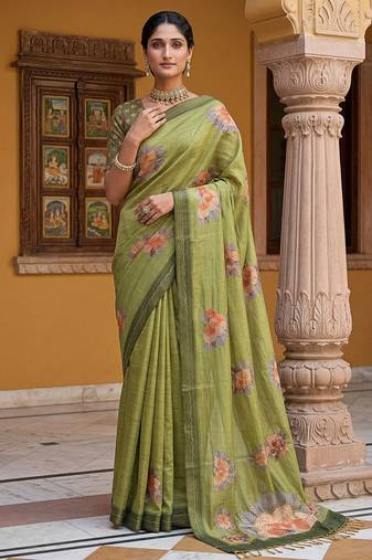  mahendi virana silk blend elegant printed saree with dori work