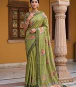 Beautiful mahendi virana silk fabric elegant printed saree with dori work