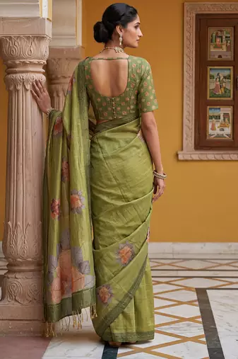  mahendi virana silk blend elegant printed saree with dori work
