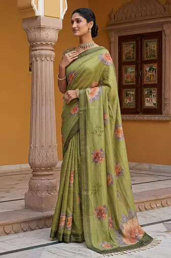  mahendi virana silk blend elegant printed saree with dori work
