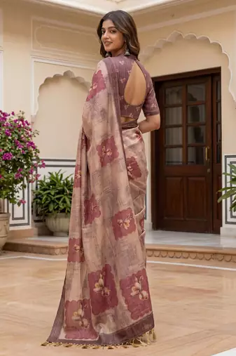  chiku virana silk blend elegant printed saree with dori work