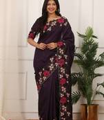 Purple manipuri silk elegant saree with beautiful embroidered with cut work