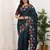 Blue color manipuri silk elegant saree with beautiful embroidered with cut work