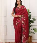 Red manipuri silk elegant saree with beautiful embroidered with cut work