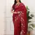Red color manipuri silk elegant saree with beautiful embroidered with cut work
