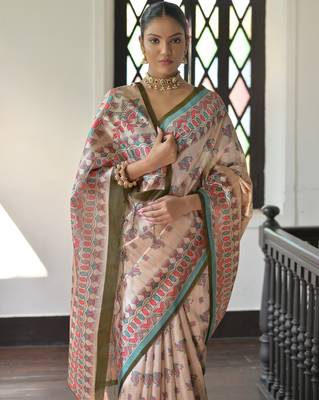 Mahendi madhubani printed tussar silk blend saree festive looks 2