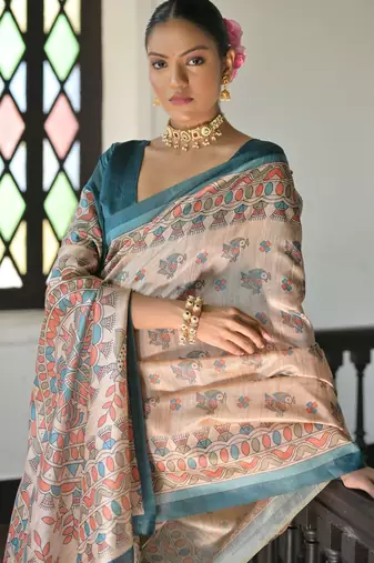 Rama madhubani printed tussar silk blend saree festive looks