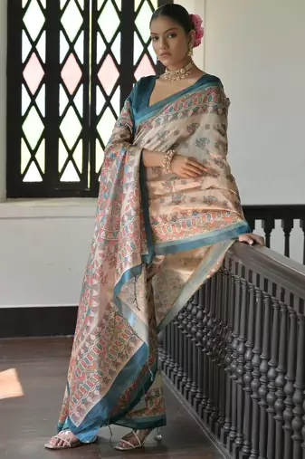 Rama madhubani printed tussar silk blend saree festive looks