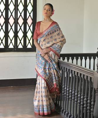 Red madhubani printed tussar silk blend saree festive looks 3